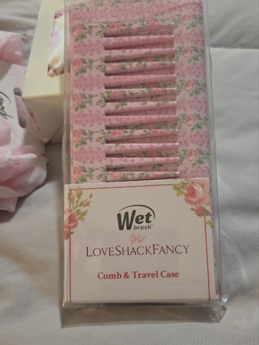 LoveShackFancy Pink Floral Sleep Mask & Matching Hair Accessories Set - Picture 5 of 6
